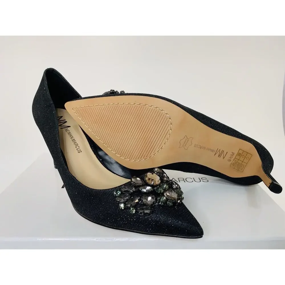 Neiman Marcus Women's Black Ruby Point-Toe Embellished Pump Shoe Sz US 6.5 NEW